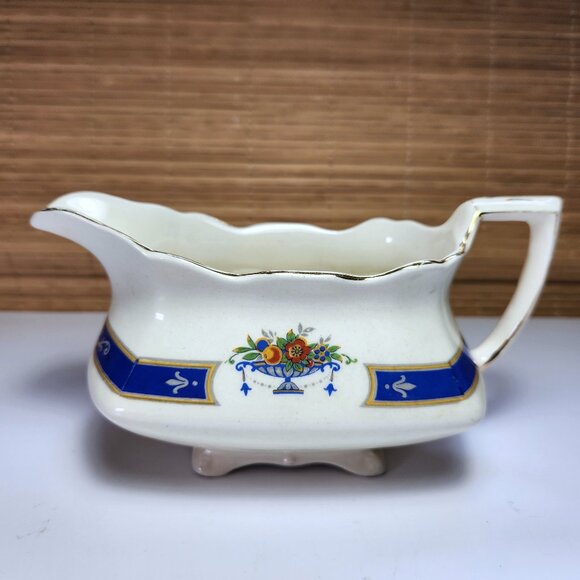 Myott Gravy Boat Dish MYO100 Fruit in Urn Blue Band Scalloped Edge Staffordshire - Picture 1 of 7